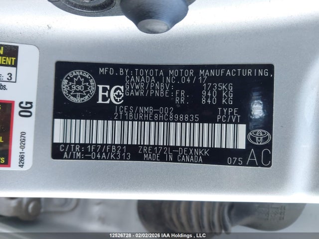 2T1BURHE8HC898835 Toyota COROLLA LE