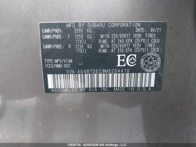 Subaru Outback Touring 2021 4S4BTDEC9M3204418 Image 9
