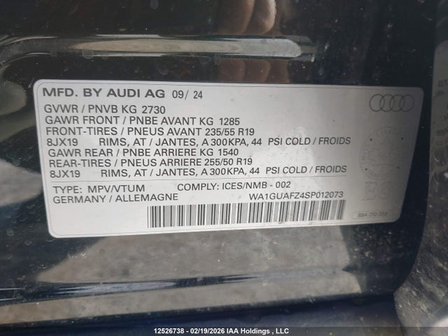 WA1GUAFZ4SP012073 Audi Q4 E-TRON