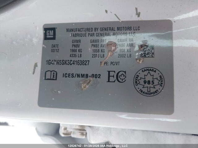 Aukcja sprzedaży 2012 Buick Verano, vin: 1G4PN5SK3C4163827, numer aukcji: 12526742
