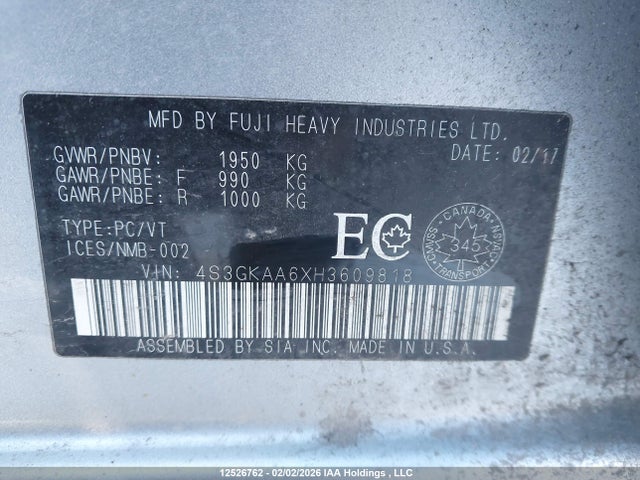 4S3GKAA6XH3609818 Subaru Impreza