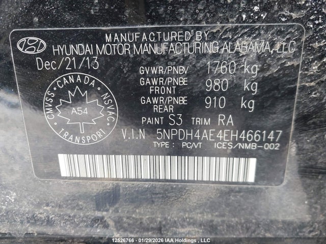 5NPDH4AE4EH466147 Hyundai Elantra