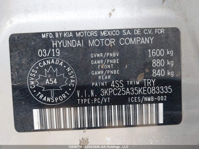 2019 Hyundai Accent Preferred მანქანა იყიდება აუქციონზე, vin: 3KPC25A35KE083335, აუქციონის ნომერი: 12526776