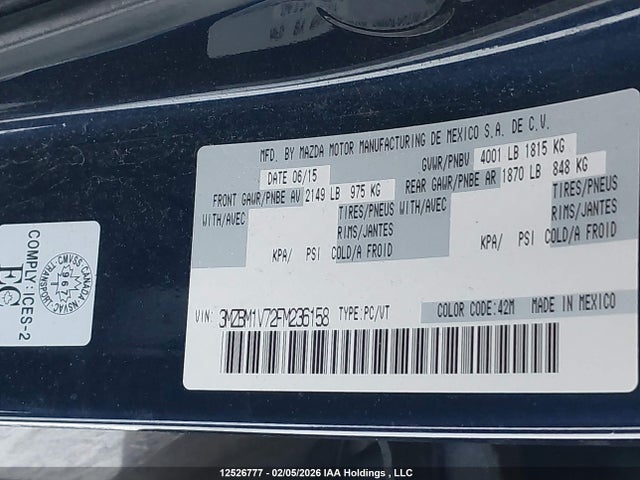 3MZBM1V72FM236158 Mazda 3 TOURING