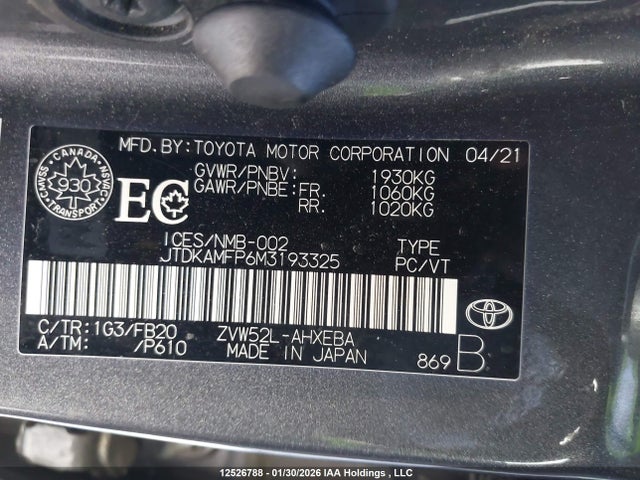 JTDKAMFP6M3193325 Toyota PRIUS PRIME
