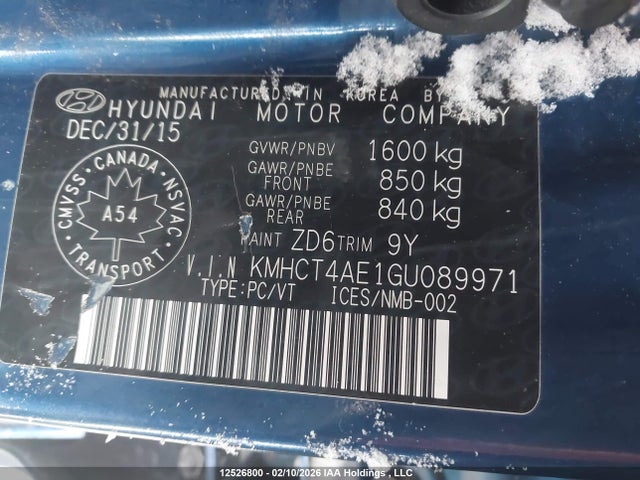 Aukcja sprzedaży 2016 Hyundai Accent Gl, vin: KMHCT4AE1GU089971, numer aukcji: 12526800