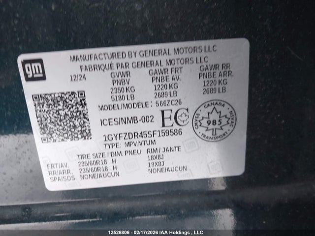 1GYFZDR45SF159586 Cadillac Xt4 Premium Luxury