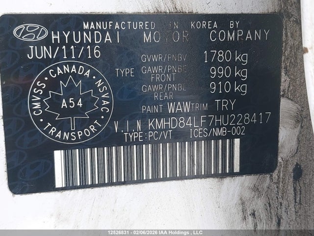 KMHD84LF7HU228417 Hyundai ELANTRA GL