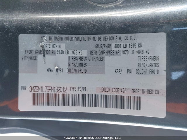 3MZBM1L79FM132012 Mazda 3 TOURING