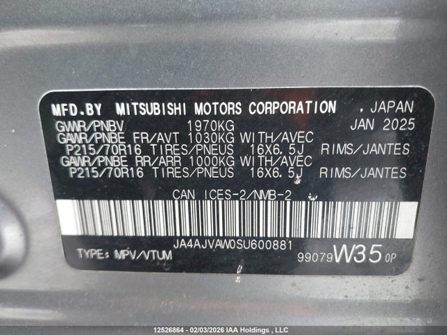 JA4AJVAW0SU600881 Mitsubishi Rvr Gt/noir/se/sel