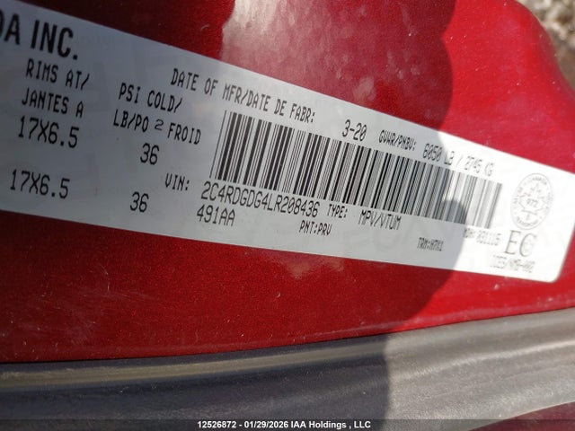 Продажа на аукционе авто 2020 Dodge Grand Caravan Crew, vin: 2C4RDGDG4LR208436, номер лота: 12526872