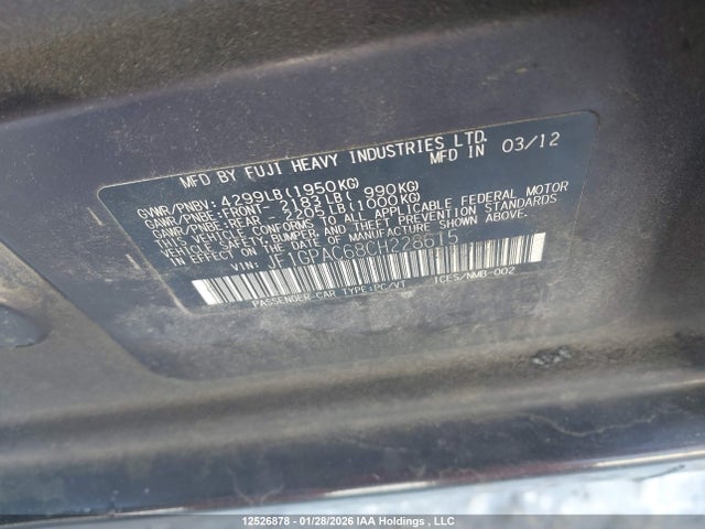 Aukcja sprzedaży 2012 Subaru Impreza Premium, vin: JF1GPAC68CH228615, numer aukcji: 12526878