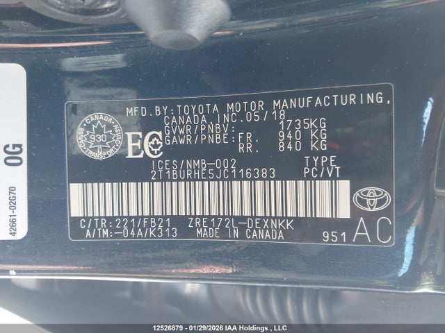 Toyota COROLLA LE 2018 2T1BURHE5JC116383 Image 9
