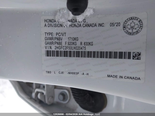 Продажа на аукционе авто 2020 Honda Civic, vin: 2HGFC2F50LH020475, номер лота: 12526886