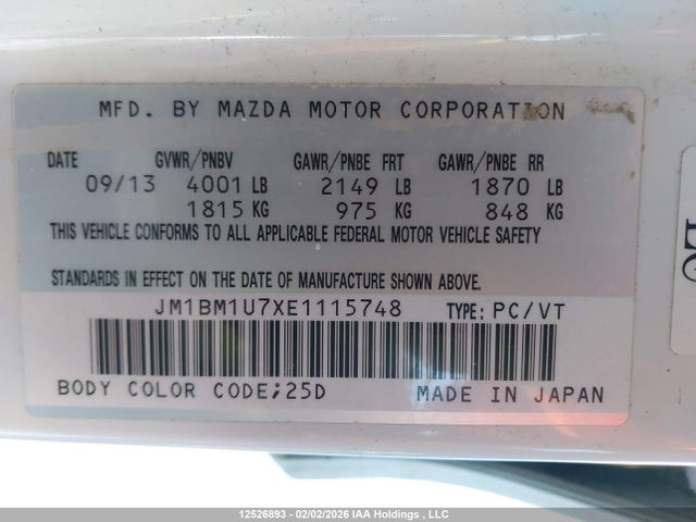 JM1BM1U7XE1115748 Mazda Mazda3 Gx-sky