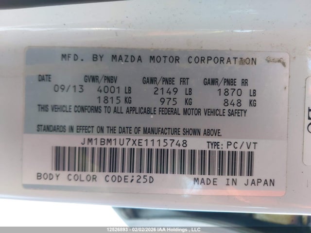 JM1BM1U7XE1115748 Mazda Mazda3 Gx-sky
