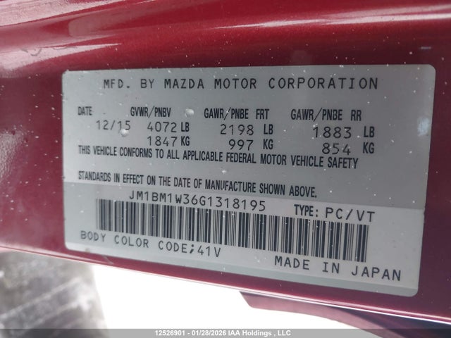 JM1BM1W36G1318195 Mazda 3 TOURING