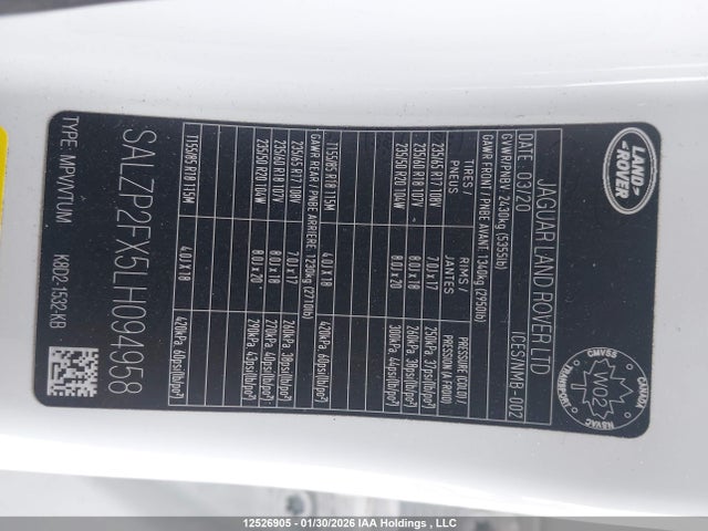 SALZP2FX5LH094958 Land Rover Range Rover Evoque P250 Se