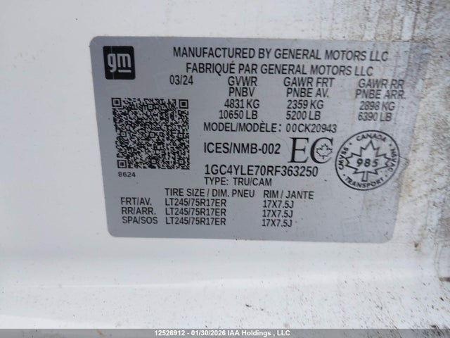 Aukcja sprzedaży 2024 Chevrolet Silverado 2500hd, vin: 1GC4YLE70RF363250, numer aukcji: 12526912