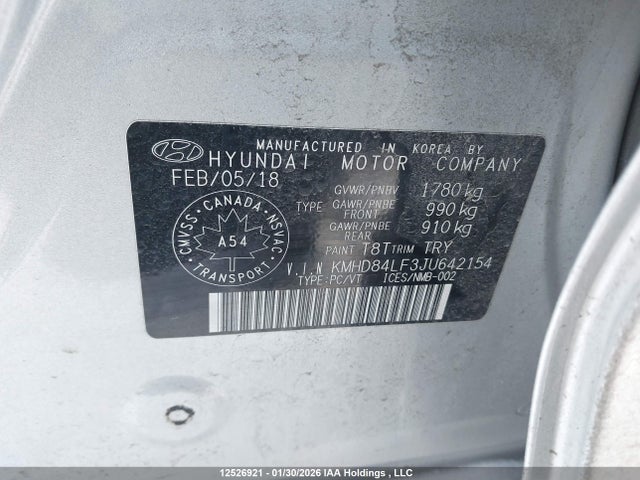 KMHD84LF3JU642154 Hyundai Elantra Sel/value/limited