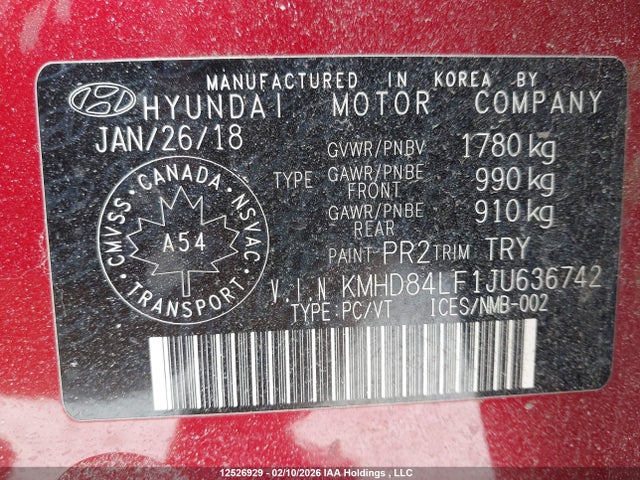KMHD84LF1JU636742 Hyundai ELANTRA GL
