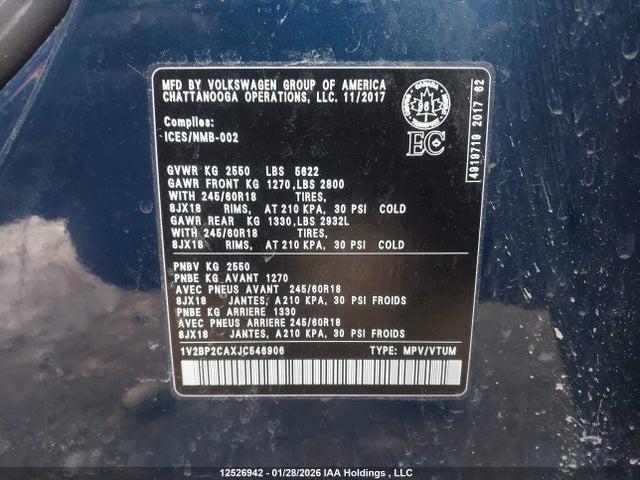 1V2BP2CAXJC546906 Volkswagen Atlas 2.0 Tsi Trendline