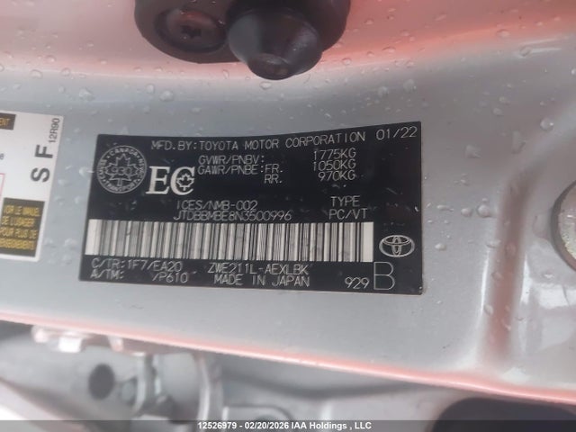 12526979 :رقم المزاد ، JTDBBMBE8N3500996 vin ، 2022 Toyota Corolla Hybrid مزاد بيع