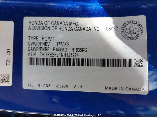 Honda Civic 2022 2HGFE2F31NH125974 Image 9