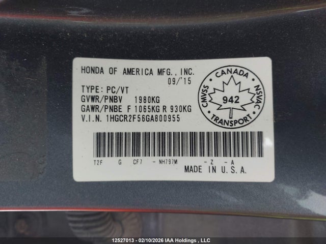 1HGCR2F56GA800955 Honda Accord Sport