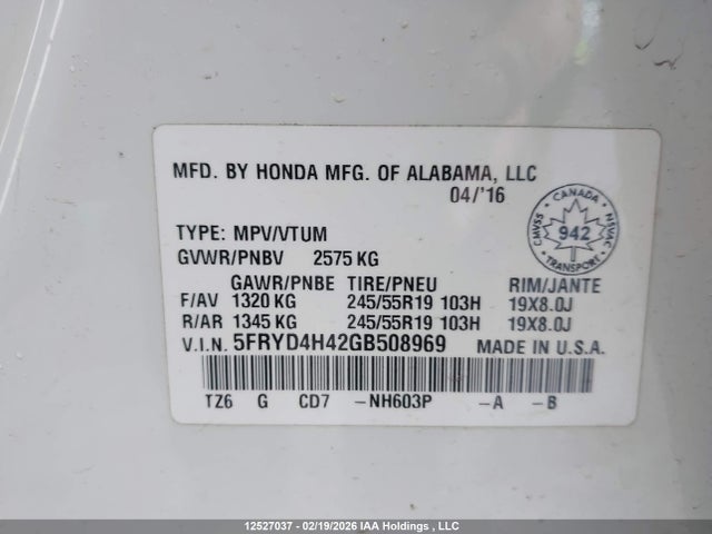 5FRYD4H42GB508969 Acura Mdx Navigation Package