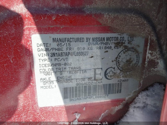 3N1AB7AP4FL660527 Nissan Sentra S/sv/sr/sl