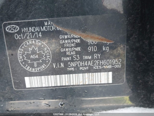 12527068 :رقم المزاد ، 5NPDH4AE2FH601952 vin ، 2015 Hyundai Elantra Gl مزاد بيع