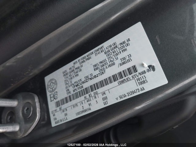 1FMCU9DZ7NUB27287 Ford Escape Titanium Hybrid