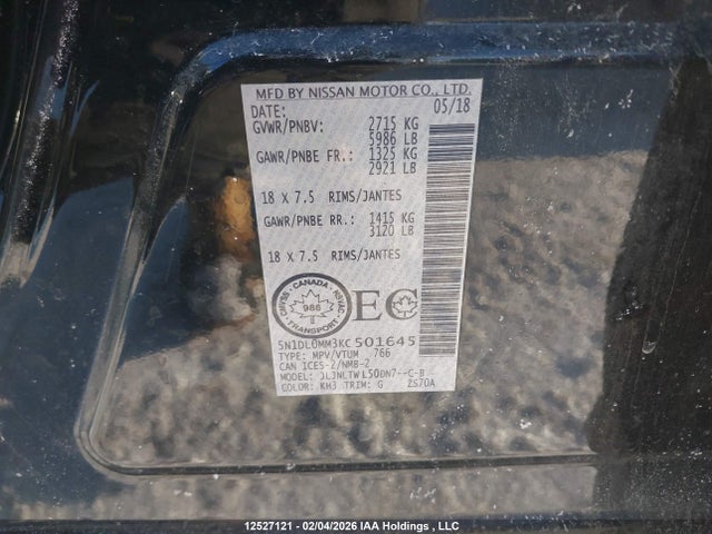 5N1DL0MM3KC501645 Infiniti Qx60 Luxe/pure