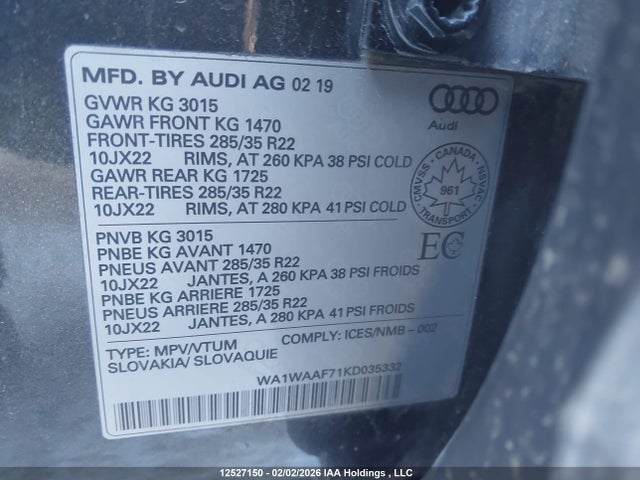 WA1WAAF71KD035332 Audi Q7