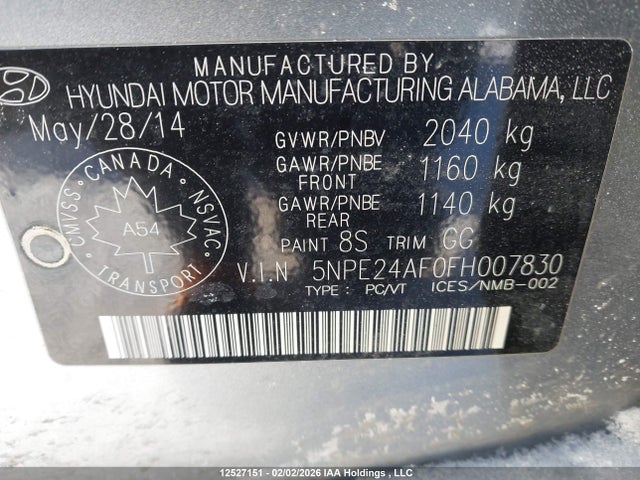 5NPE24AF0FH007830 Hyundai SONATA SE