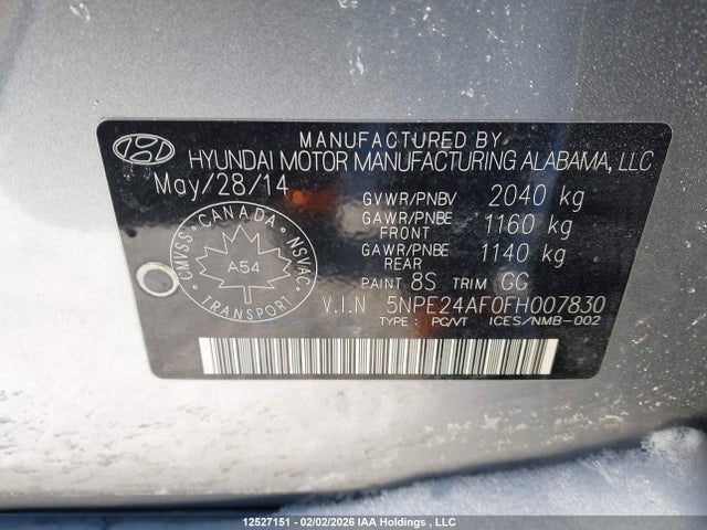 5NPE24AF0FH007830 Hyundai SONATA SE