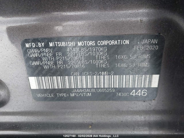 JA4AH3AU8LU605259 Mitsubishi Rvr Es/se