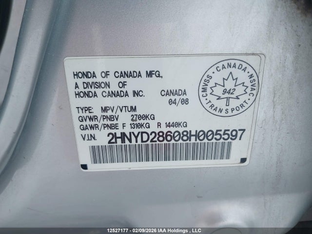 12527177 :رقم المزاد ، 2HNYD28608H005597 vin ، 2008 Acura Mdx مزاد بيع
