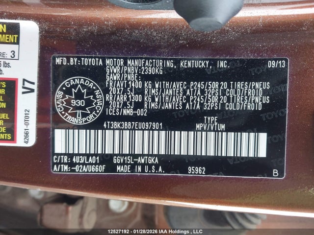 4T3BK3BB7EU097901 Toyota Venza Base V6
