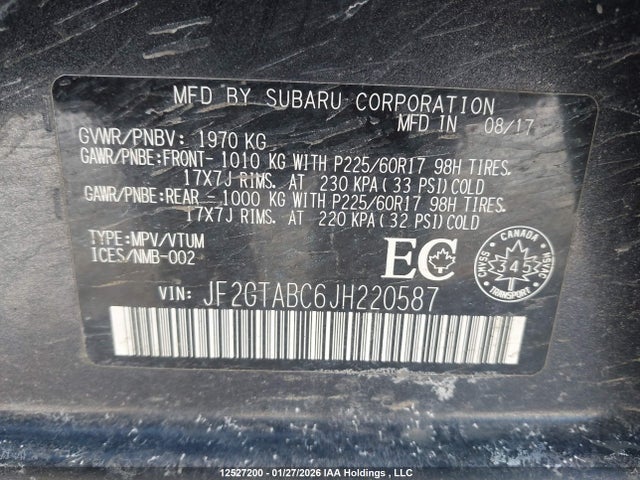2018 Subaru Crosstrek Premium მანქანა იყიდება აუქციონზე, vin: JF2GTABC6JH220587, აუქციონის ნომერი: 12527200