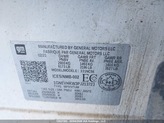 1GNEVHKW3PJ213723 Chevrolet Traverse Lt
