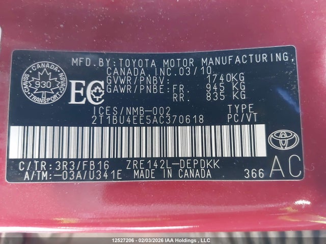 Aukcja sprzedaży 2010 Toyota Corolla, vin: 2T1BU4EE5AC370618, numer aukcji: 12527206