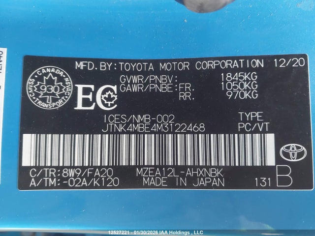 JTNK4MBE4M3122468 Toyota Corolla