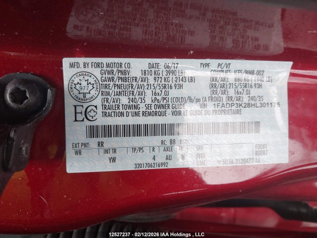 1FADP3K28HL301175 Ford FOCUS SE