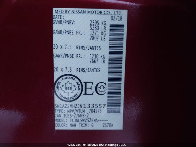5N1AZ2MH2JN133557 Nissan Murano S/sl/sv/platinum