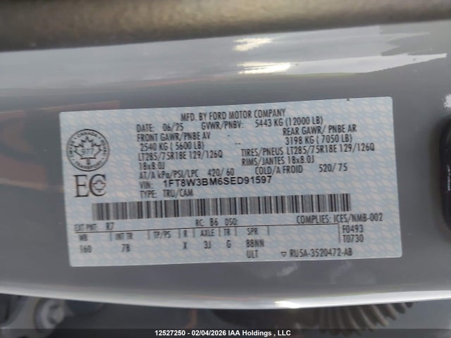 12527250 :رقم المزاد ، 1FT8W3BM6SED91597 vin ، 2025 Ford F-350 Platinum مزاد بيع