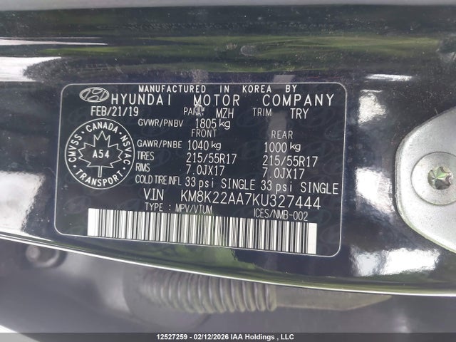 KM8K22AA7KU327444 Hyundai Kona 2.0l Preferred
