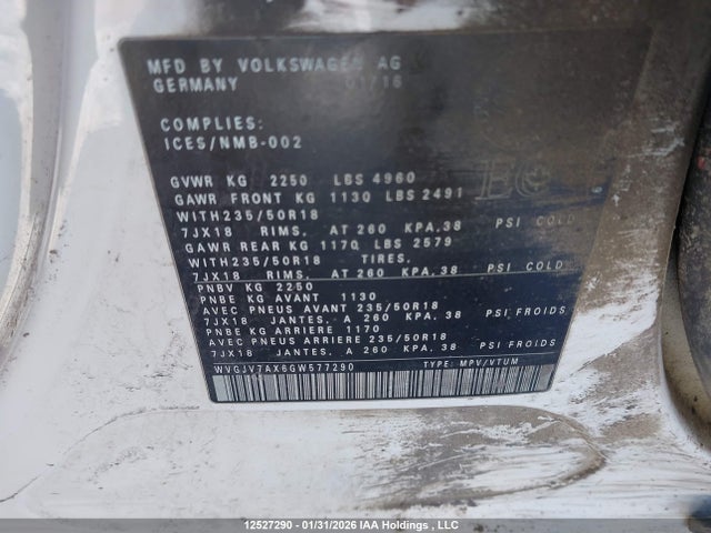 WVGJV7AX6GW577290 Volkswagen Tiguan Comfort/high/r-line/sp Ed