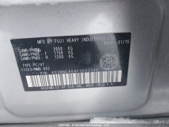 Продаж на аукціоні авто 2015 Subaru Legacy 2.5i, vin: 4S3BNCA64F3042340, номер лоту: 12527300